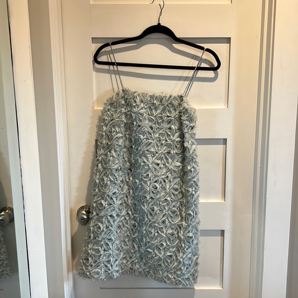Light blue floral appliqué mini dress